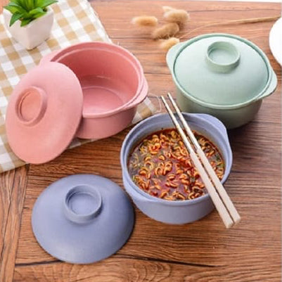 Wheat Material Ramen Noodle Bowl With Lid Cover | Bpa Free | Non Toxic