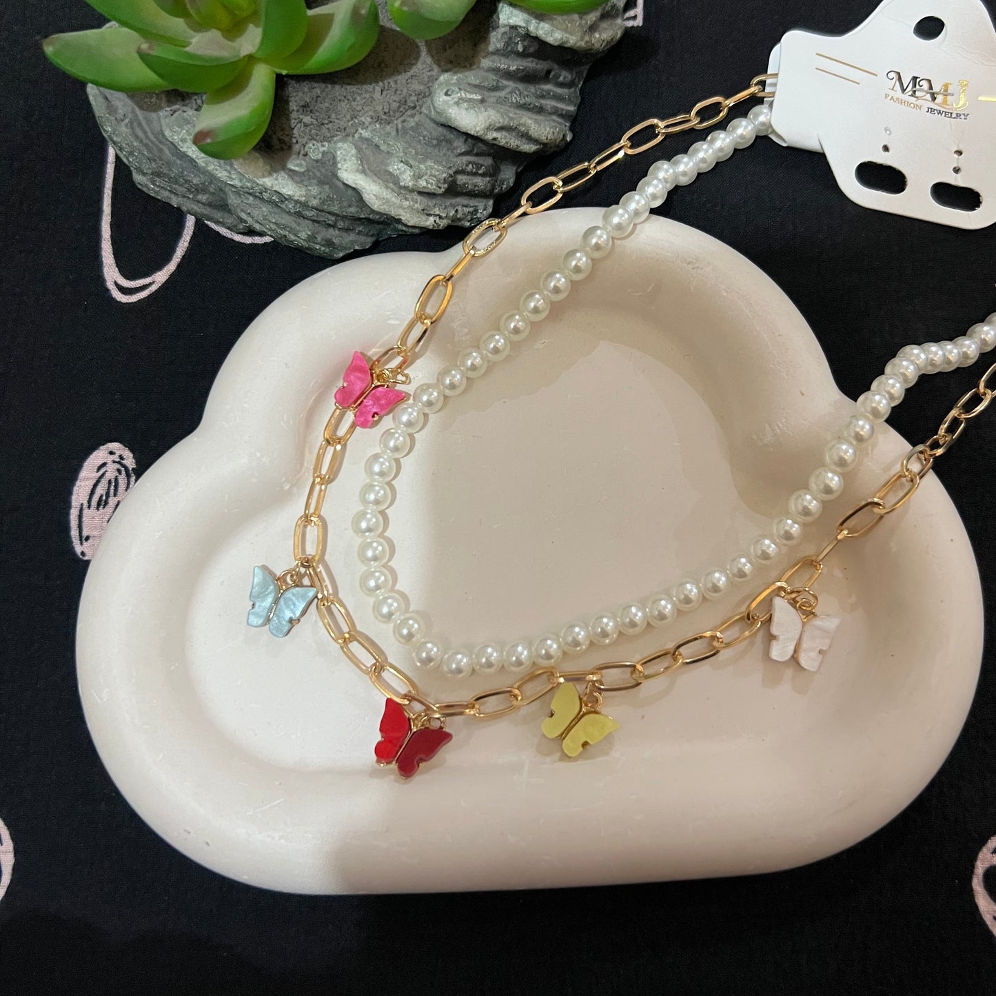 Kids Multi Butterfly Charms Double Chain Necklace