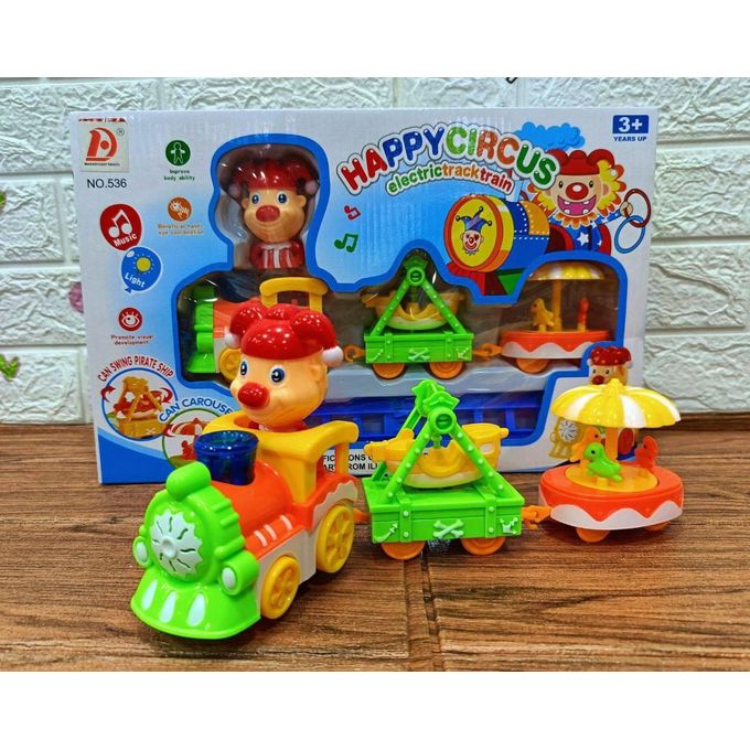 Happy Circus Electric Train Track With Music And Light | Swinging Pirate Ship & Rotating Merry-Go-Round