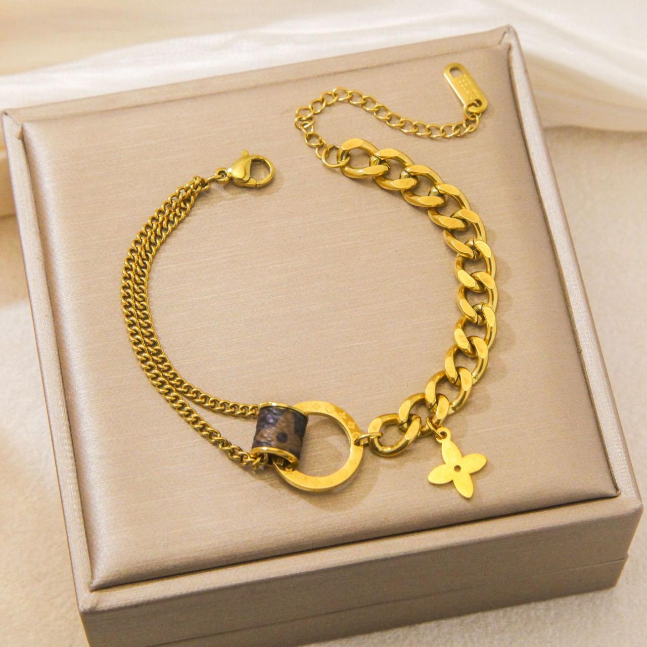 LV Double Chain Stainless Steel Bracelet