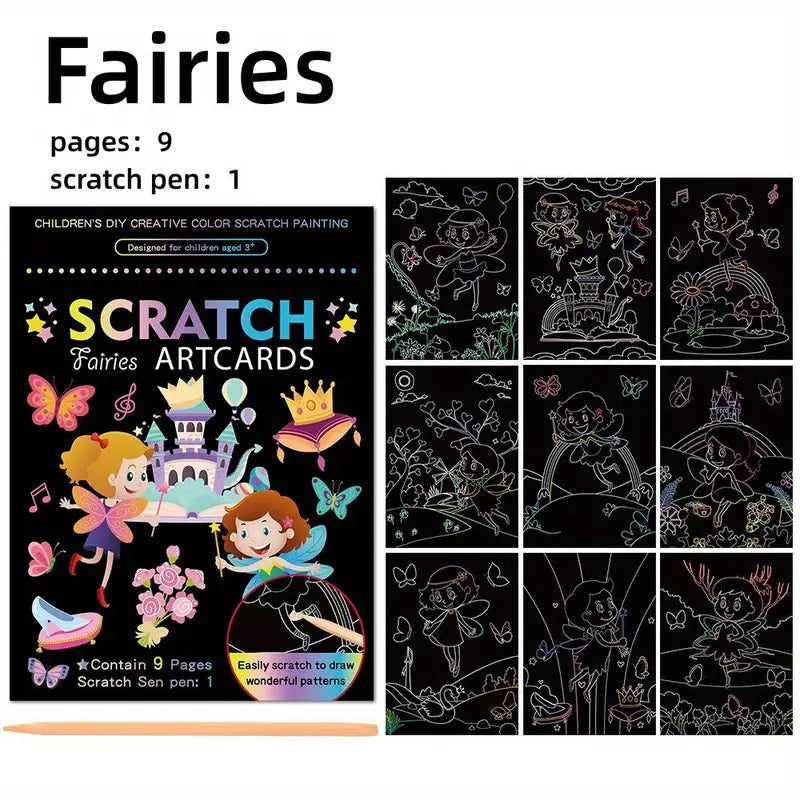 Scratch+Colouring Art Cards  (includes 9 pages in one set)