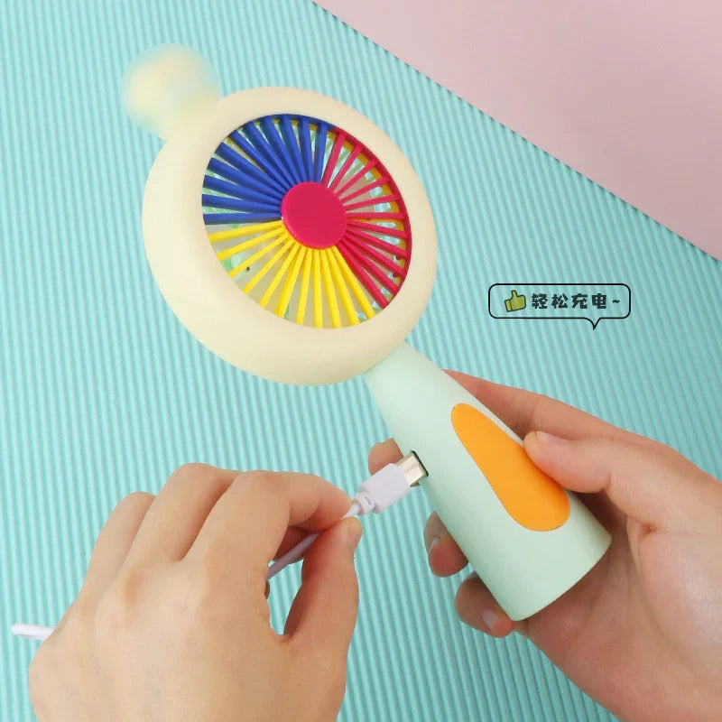Chargable Hand Held Fan With Ring Light