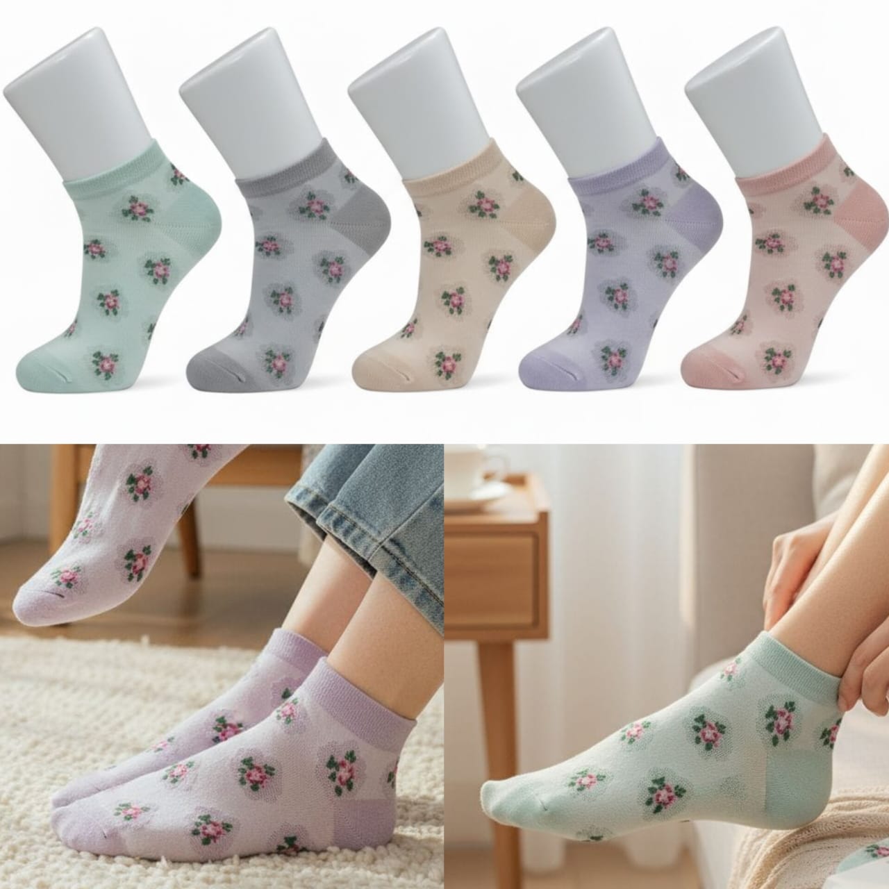 Floral Ladies Socks Pack Of 5 Pairs