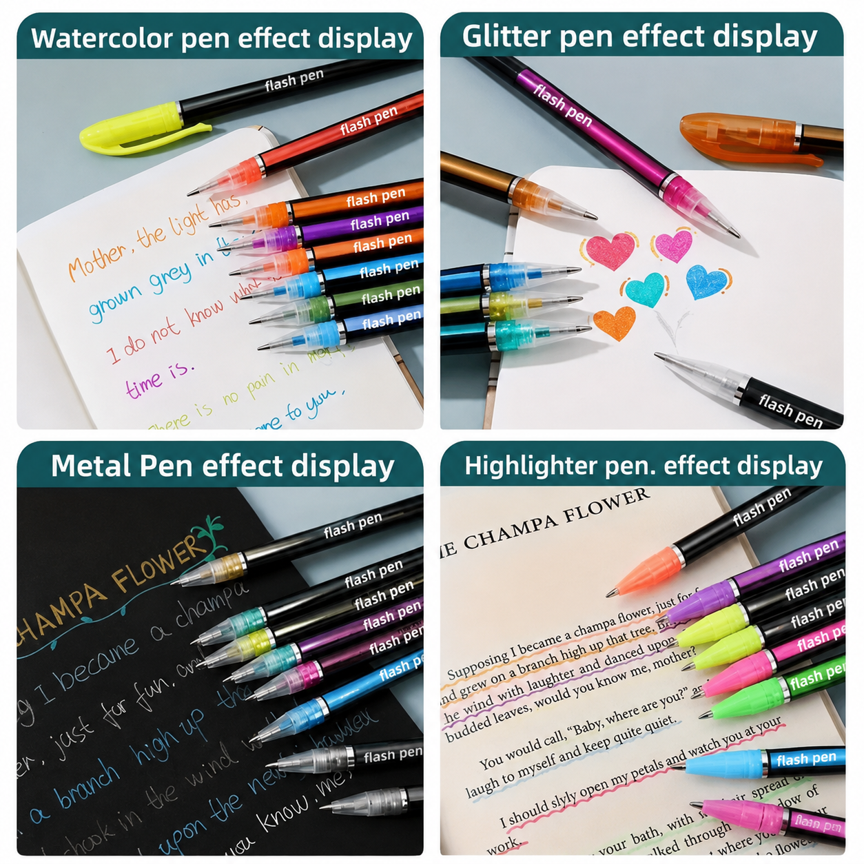 Pack of 12 Glitter Flash Pens