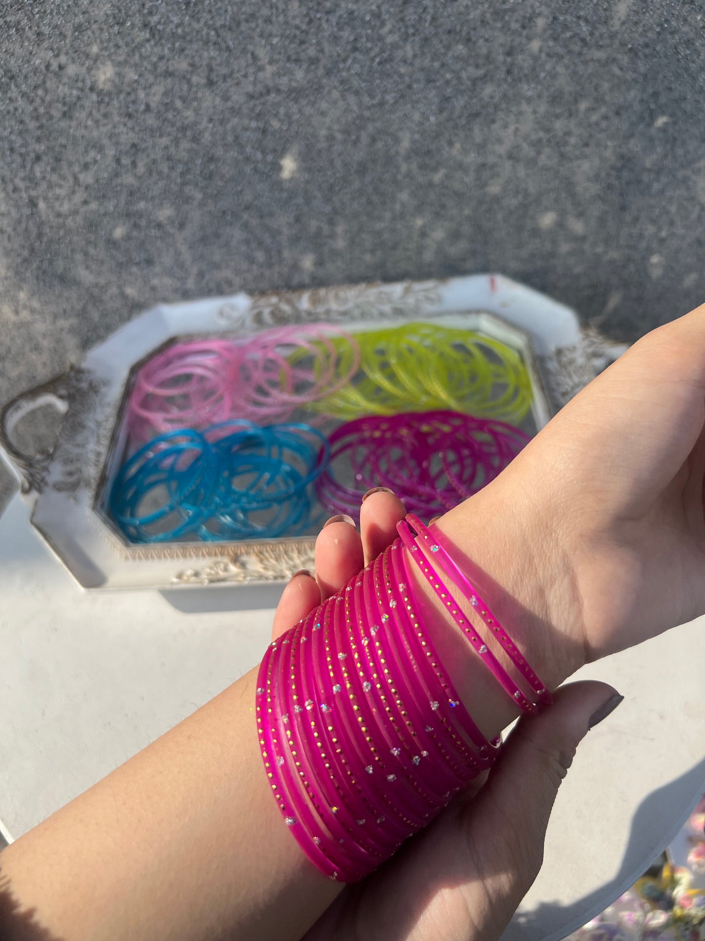 Noor e Gulab Hot Pink Rain Drop Bangles