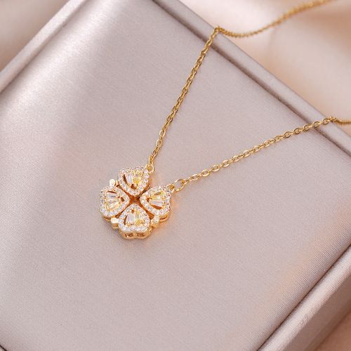 Two Way Open And Close Stainless Steel Four Leaf Clover Necklace