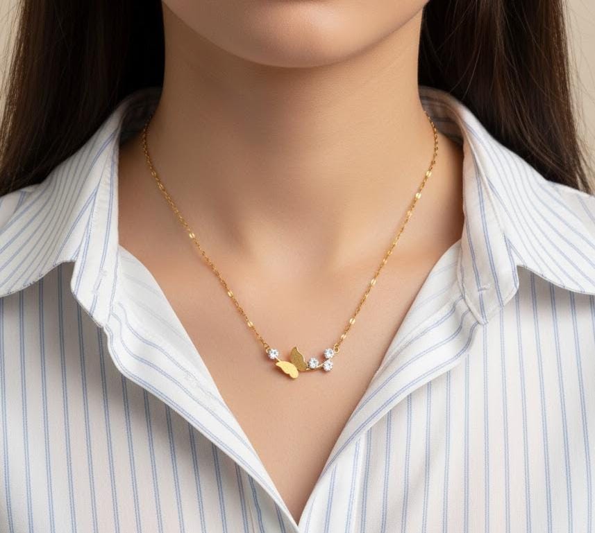 Zircons Butterfly Stainless Steel Necklace