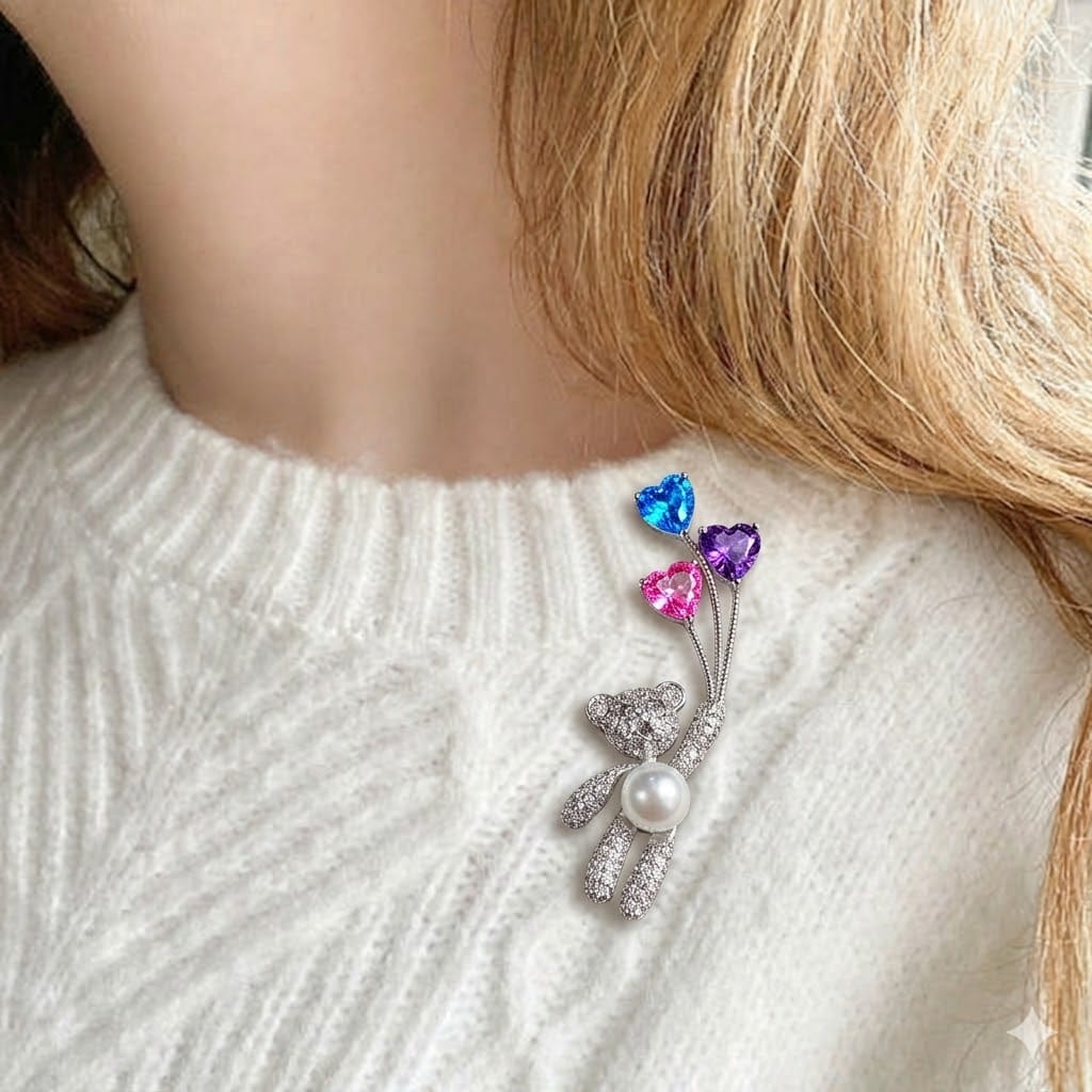 Teddy Bear Stones Brooch Pin