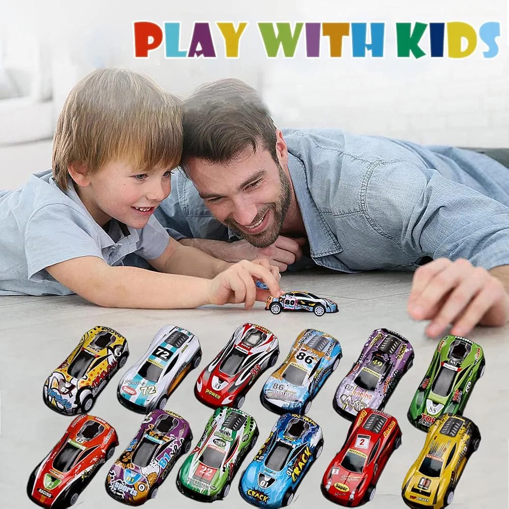 Dinosaur Colorful Pack of 12 Pull-Back Alloy Cars | Graphitti Cars for Boys