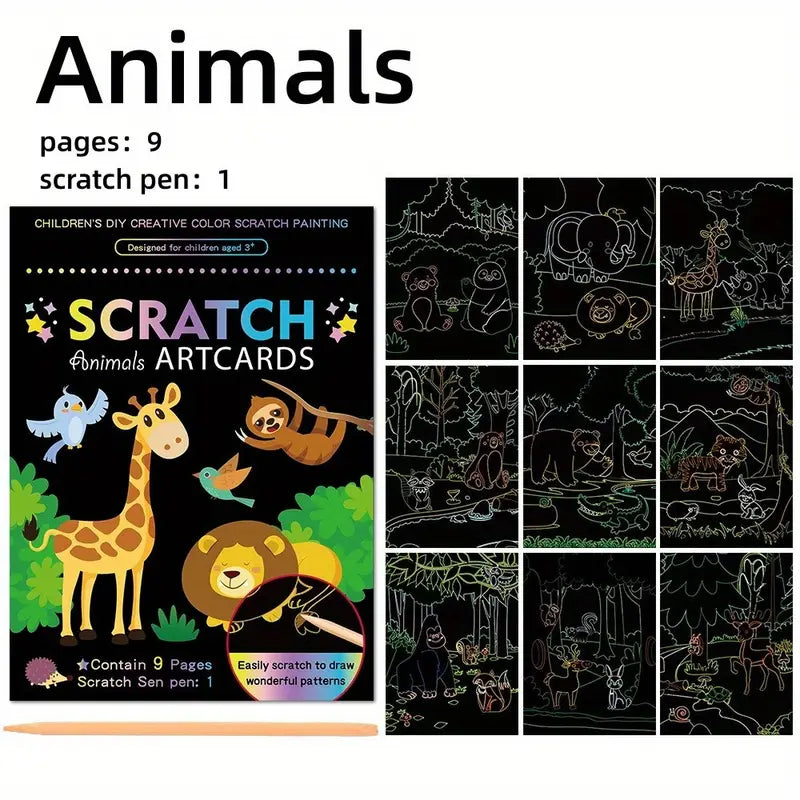 Scratch+Colouring Art Cards  (includes 9 pages in one set)