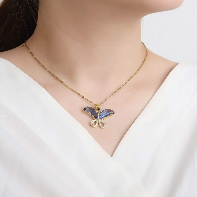 Stones Holographic Butterfly Stainless Steel Necklace