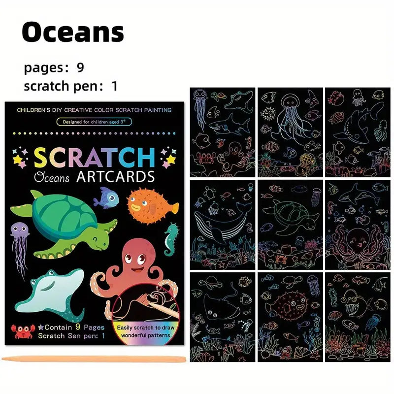 Scratch+Colouring Art Cards  (includes 9 pages in one set)