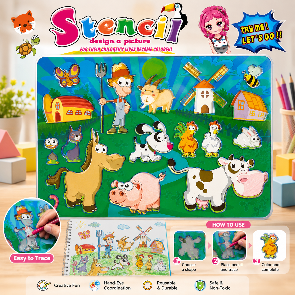 Kids Stencil Drawing and Tracing