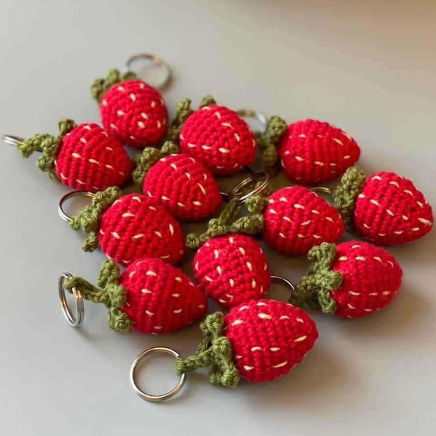 Cherry and Strawberry Crochet Keychain