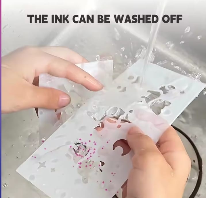 Air Brush Kit With 12 Colour Markers | Hand Pump | 8 Stencil Sheets | 1 Colouring Book