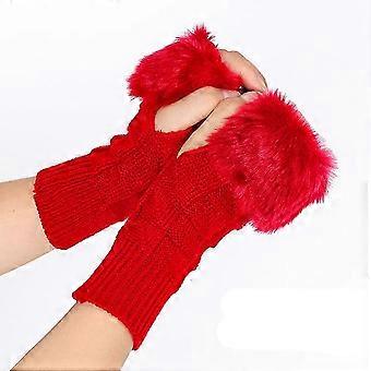 Girls Fur Fingerless Gloves Red | Black | Blue