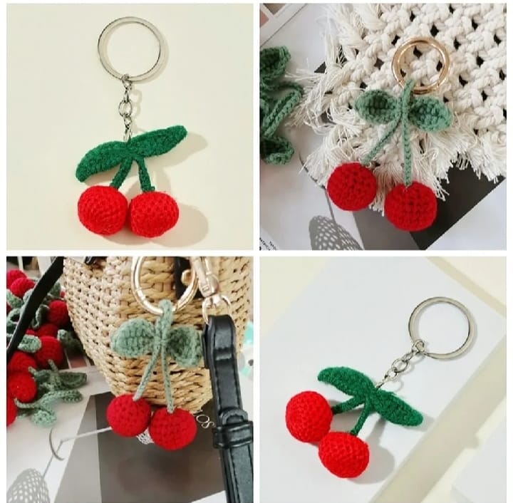 Cherry and Strawberry Crochet Keychain