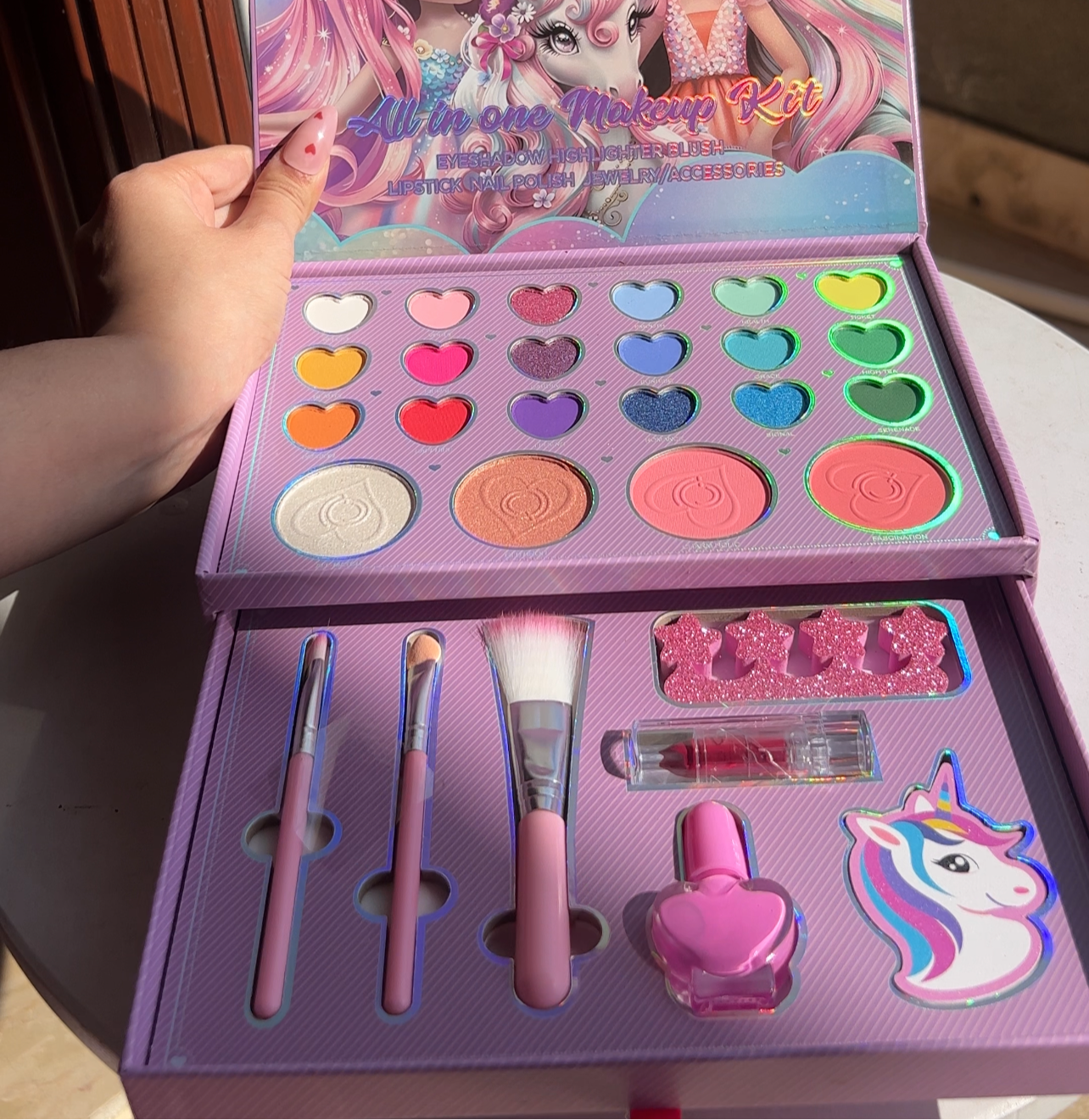Adorable Doll 3 Layers Makeup & Jewellery Set For Kids