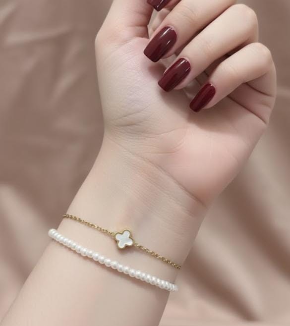 Pearl Double Chain Stainless Steel Anklet + Bracelet