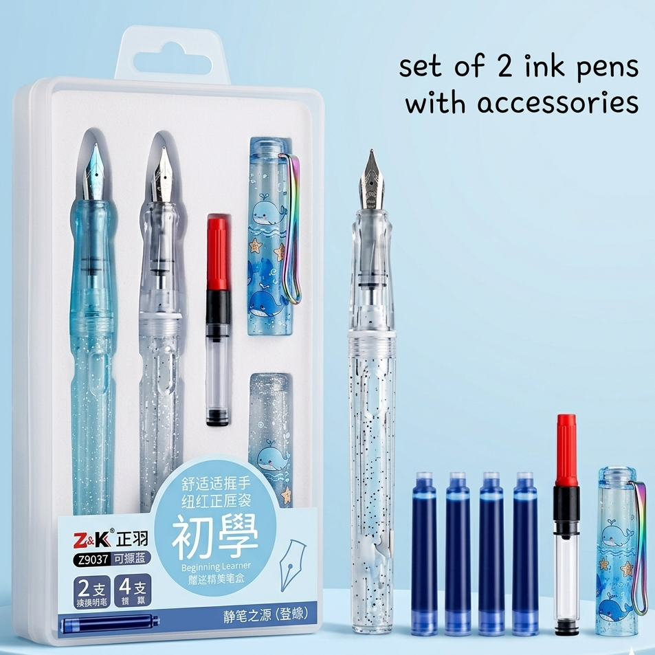 Set Of 2 Ocean Theme Ink Pens With Accessories For Boys and Girls