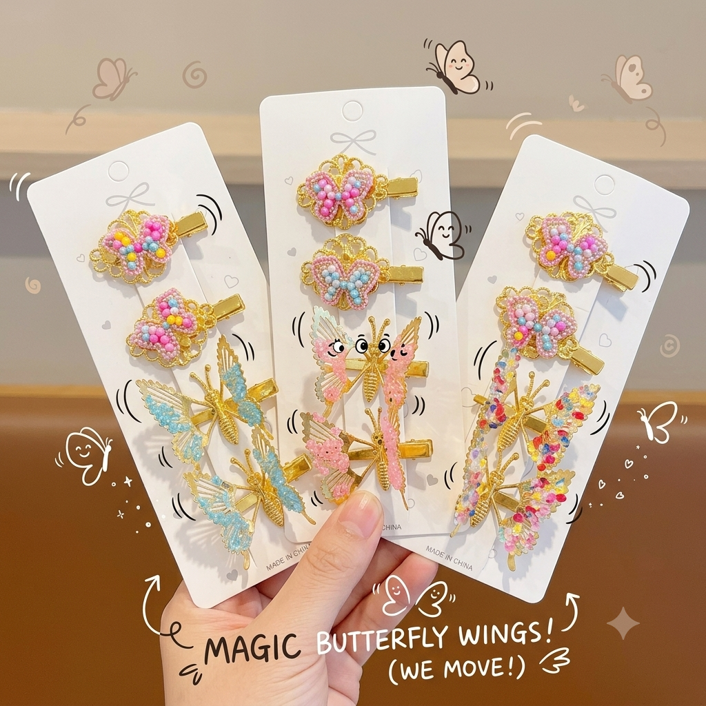 Dancing Butterfly Wings Hair Clips Pack Of 4