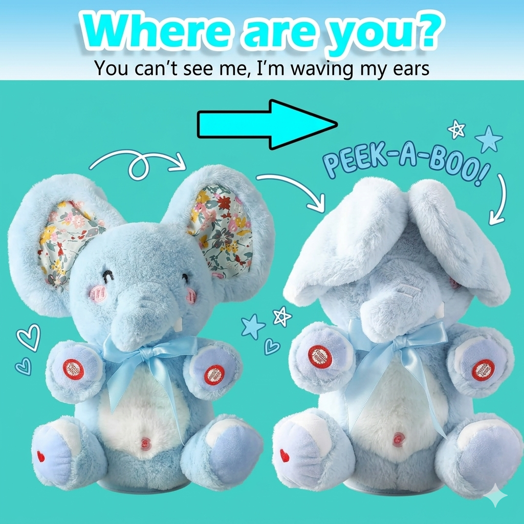 Peek-A-Boo Talking & Singing Elephant Toy With Moving Ears