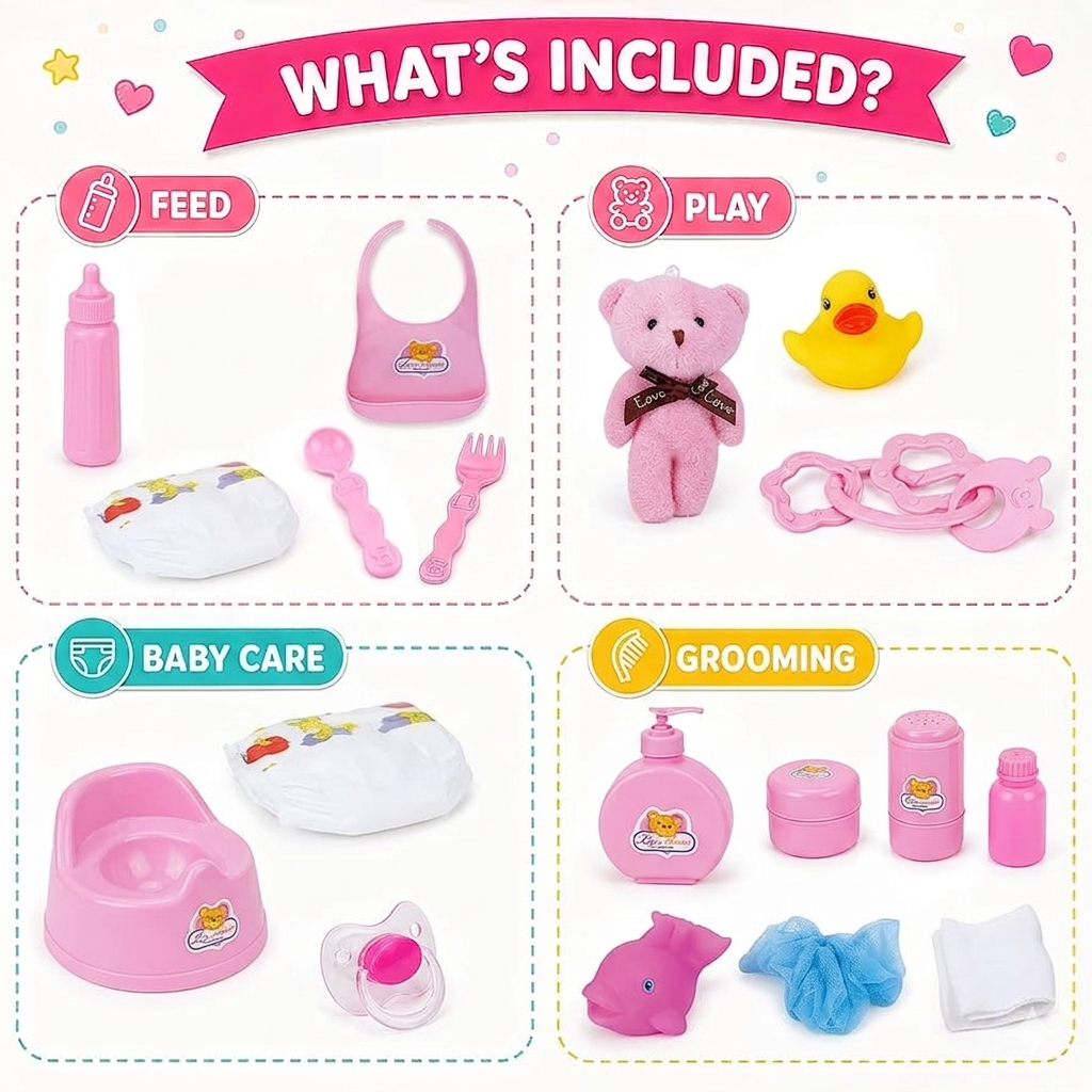 Doll Baby Care 18 Pcs Accessories Bag