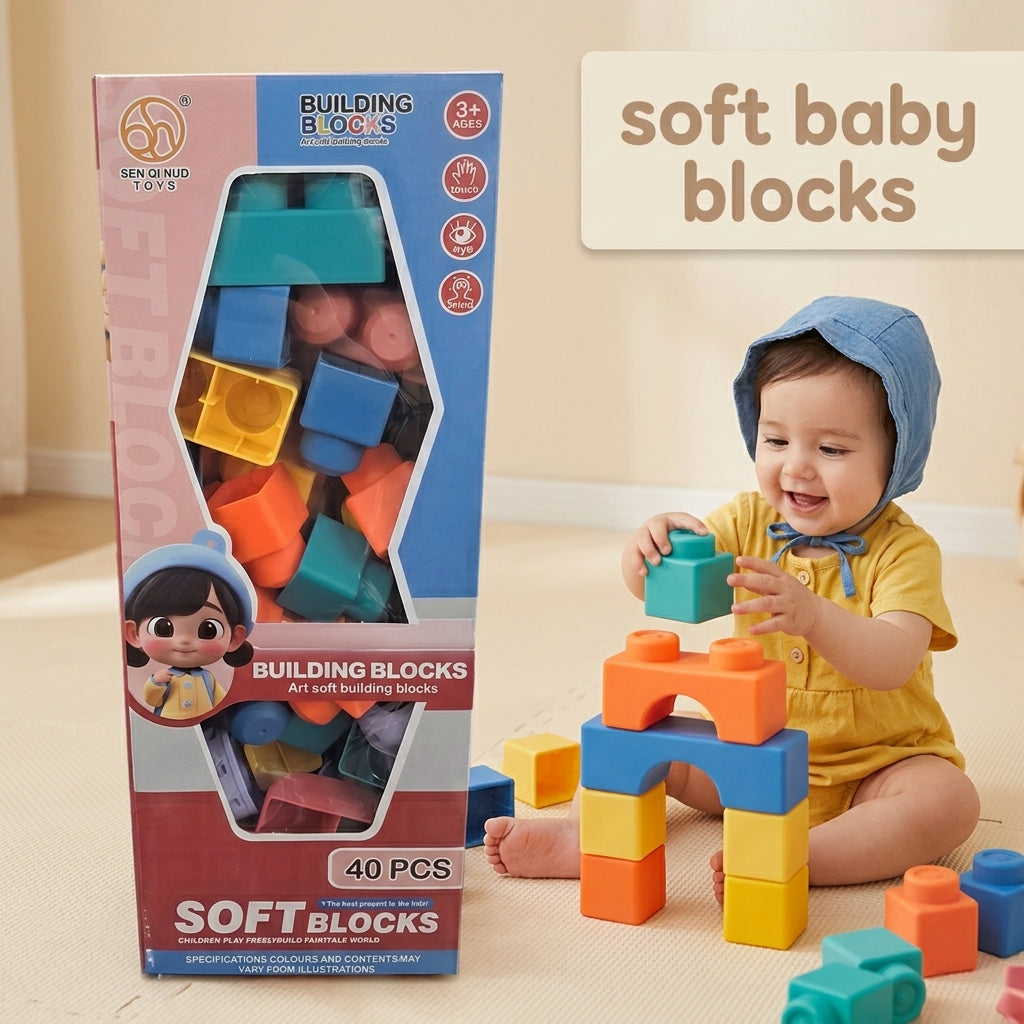 Baby Soft Rubber Silicon Blocks 40 Pcs Educational STEM Toy