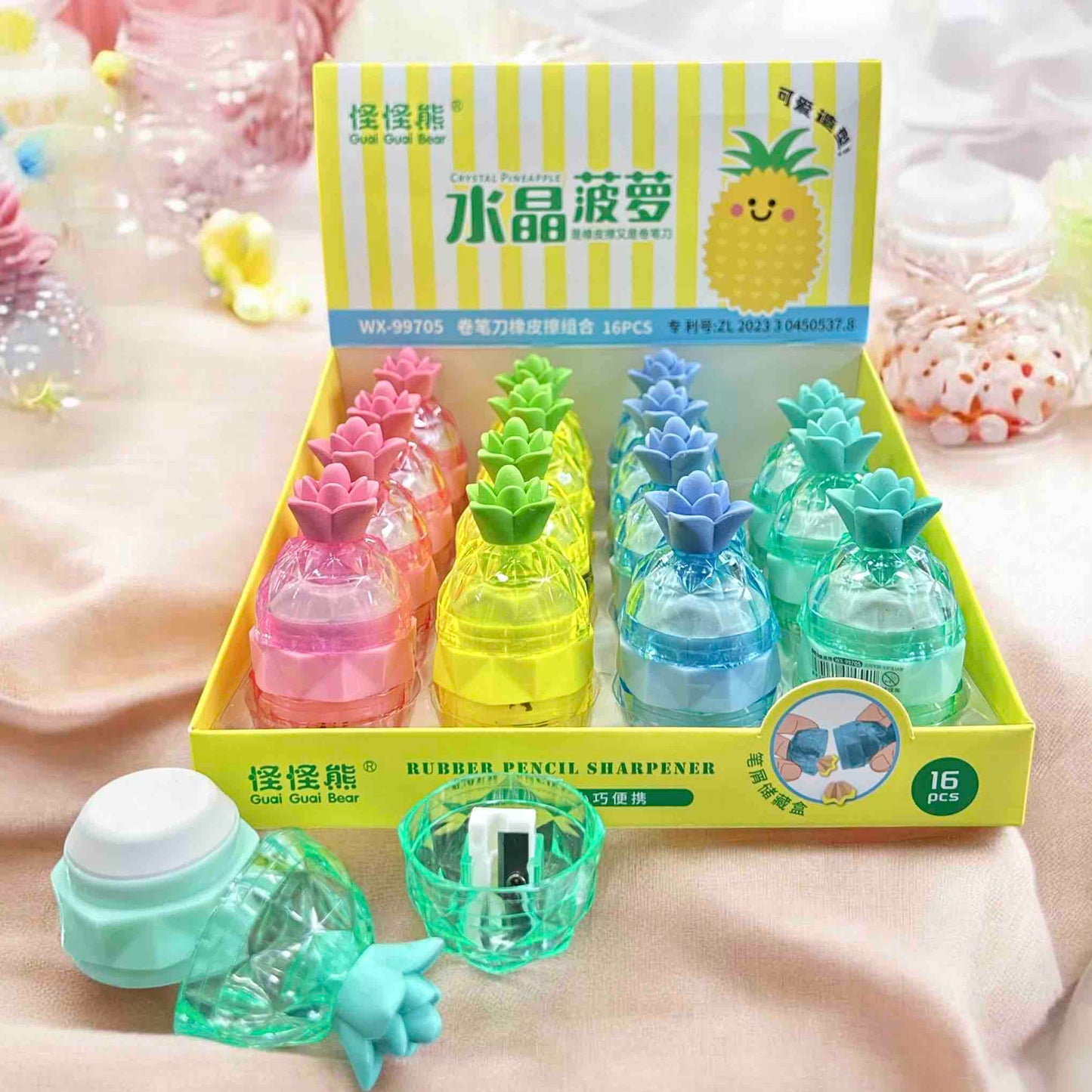 Crystal Pineapple 2 in 1 Pencil Eraser And Sharpener