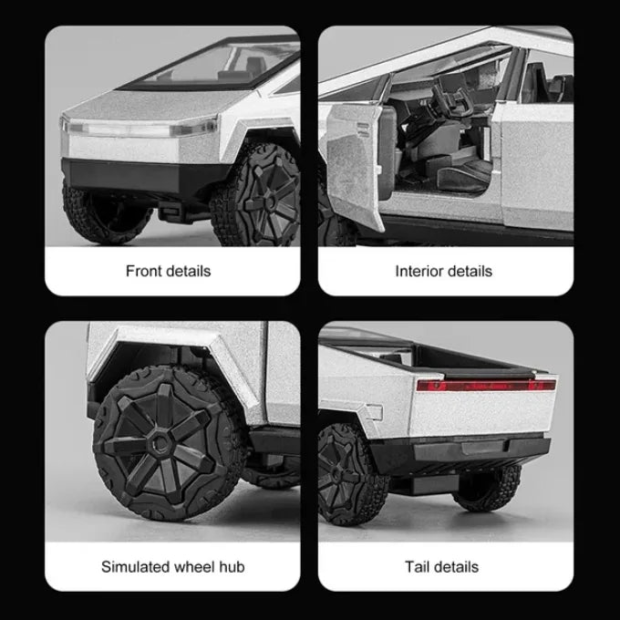 2 in 1 Pull Back Metal Body Tesla Cyber Truck Car With Lights and Sound