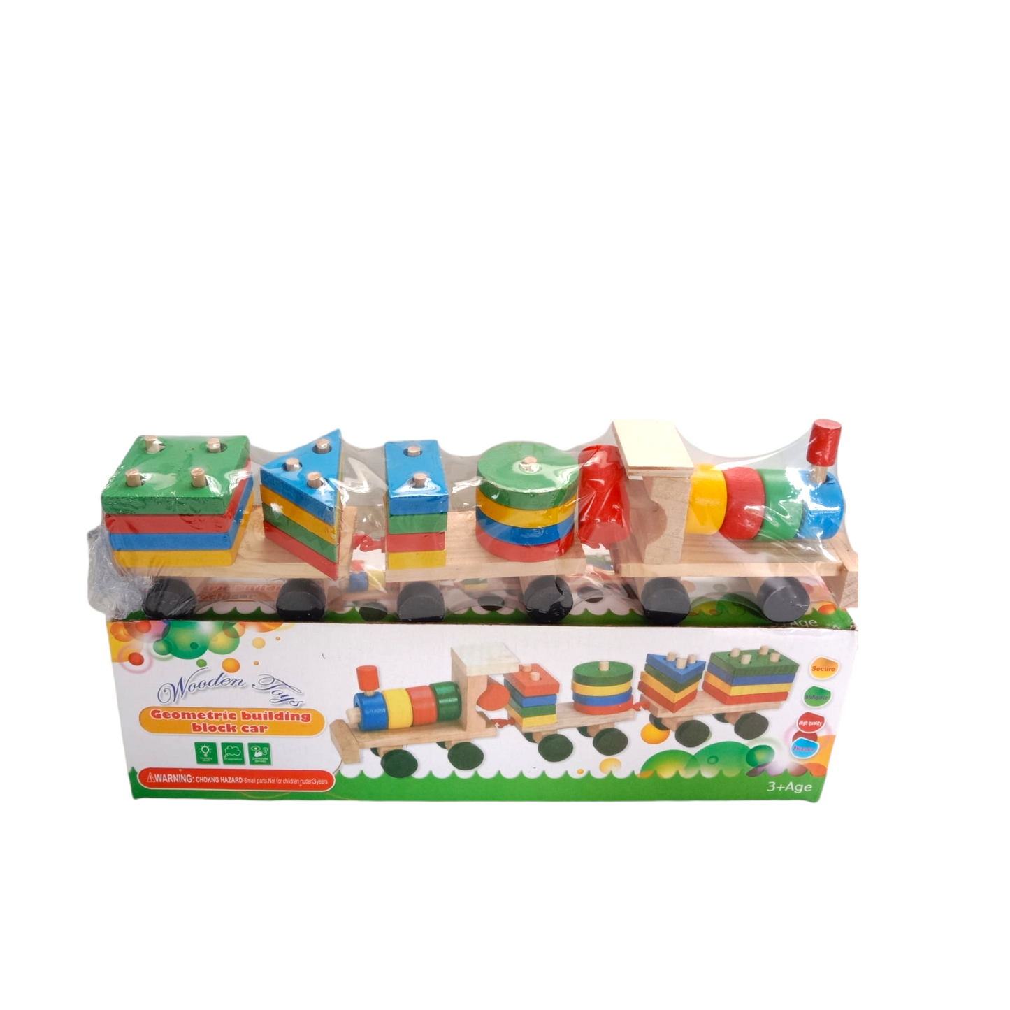Wooden Geometric Building Block Train