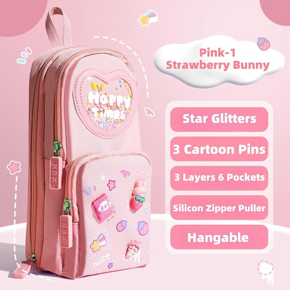 School Bag Shape 3 Zips Pencil Pouch