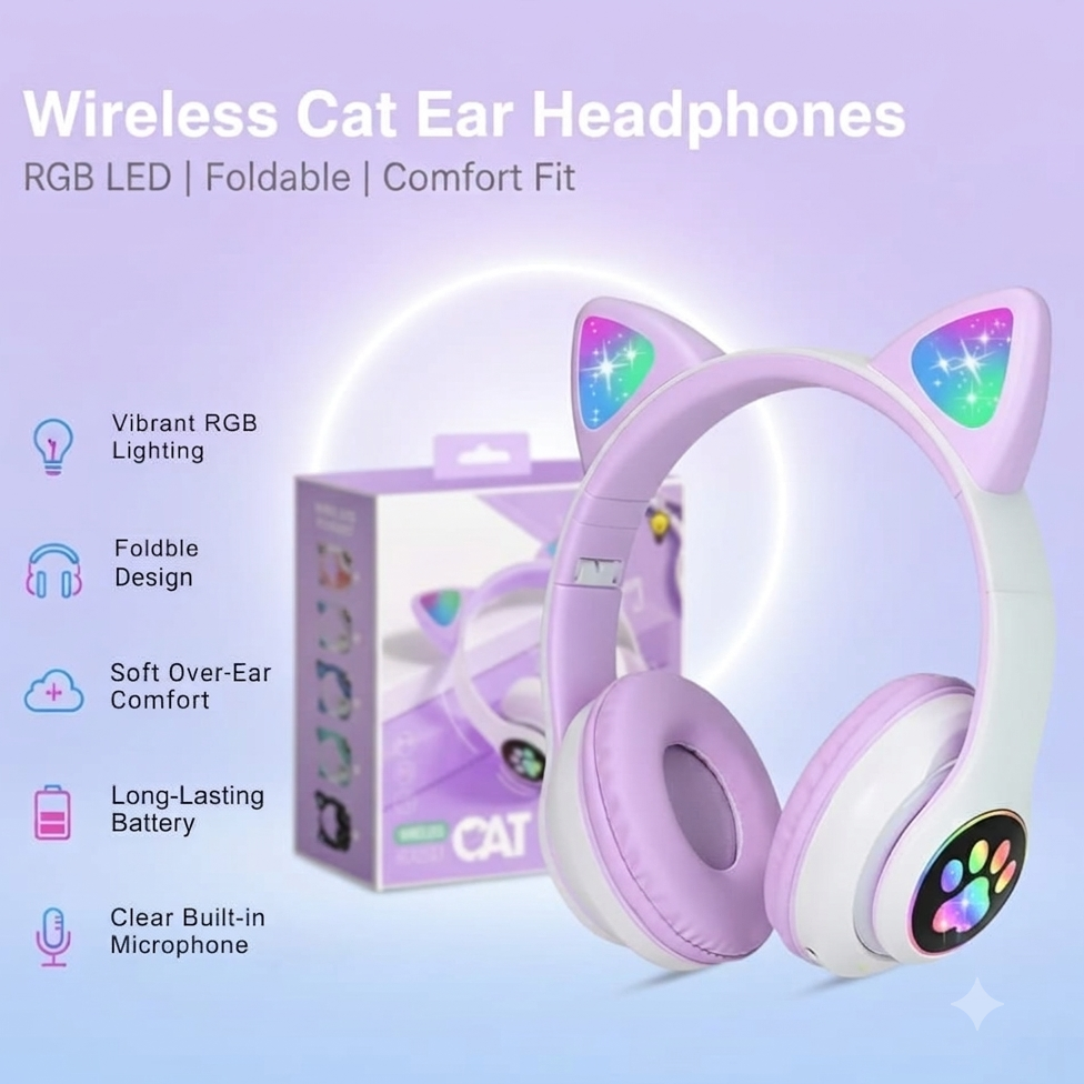 Wireless Cat Ear Headphones With Mic
