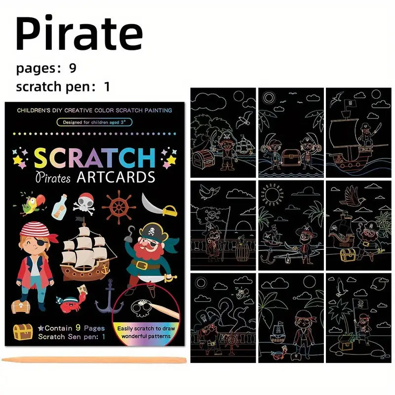 Scratch+Colouring Art Cards  (includes 9 pages in one set)