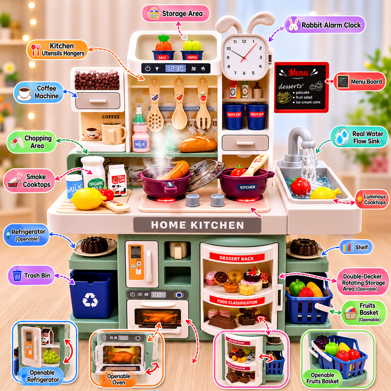 42 cm 2 in 1 Dream Home Kitchen Set With Real Water Flow Sink and Accessories