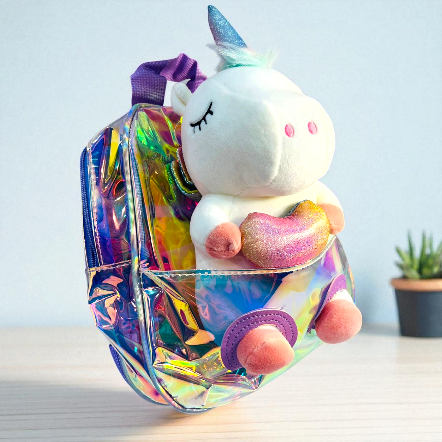 Holographic Unicorn Stuff Toy Backpack