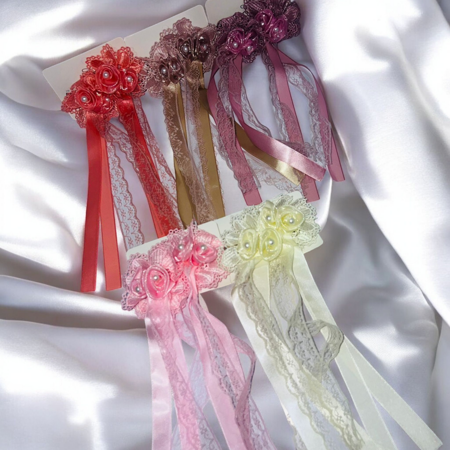 Flower Frill Hair Clips Pair