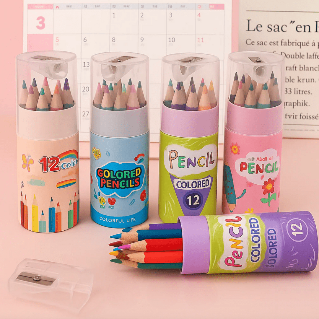12 Mini Colour Pencils Jar With Sharpener