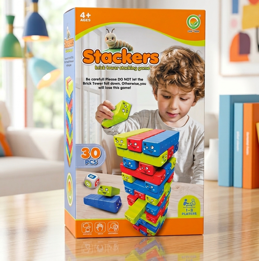 Stackers Brick Tower Stacking Game (30 Pcs) – Cute Jenga Style Board Game for Kids