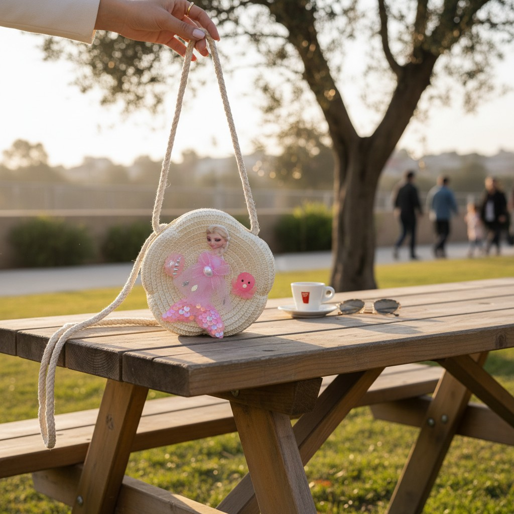 Frozen Elsa Jute Round Crossbody Bag for Girls