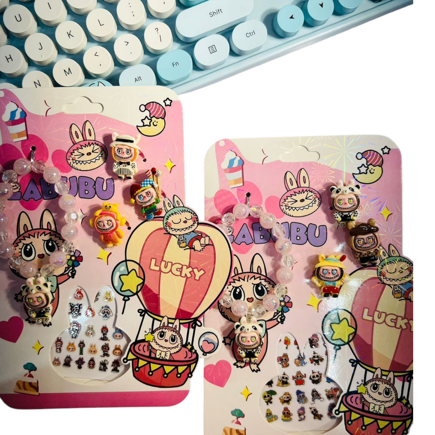 Labubu Rings Braclets And Nail Stickers Set