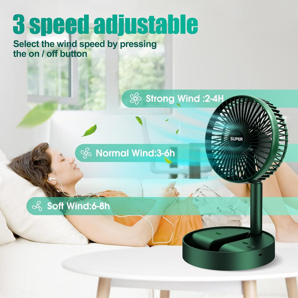 Foldable & Extendable Rechargeable Desktop Fan – Portable 3-Speed Cooling Fan