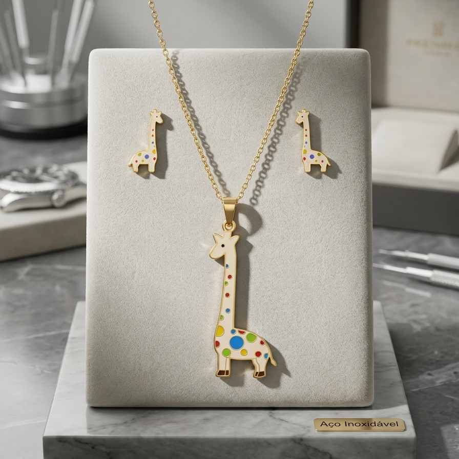 Cute Enamel Giraffe Stainless Steel Jewelry Set for Kids