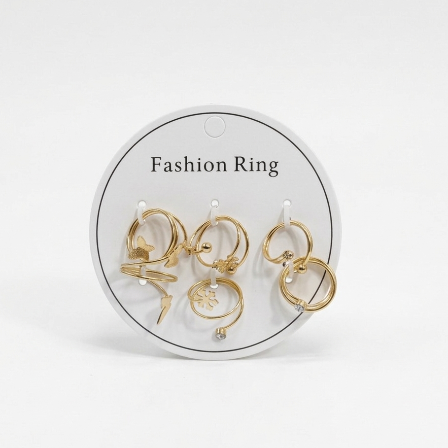Elegant Butterfly Gold-Tone Fashion Ring Set Of 6