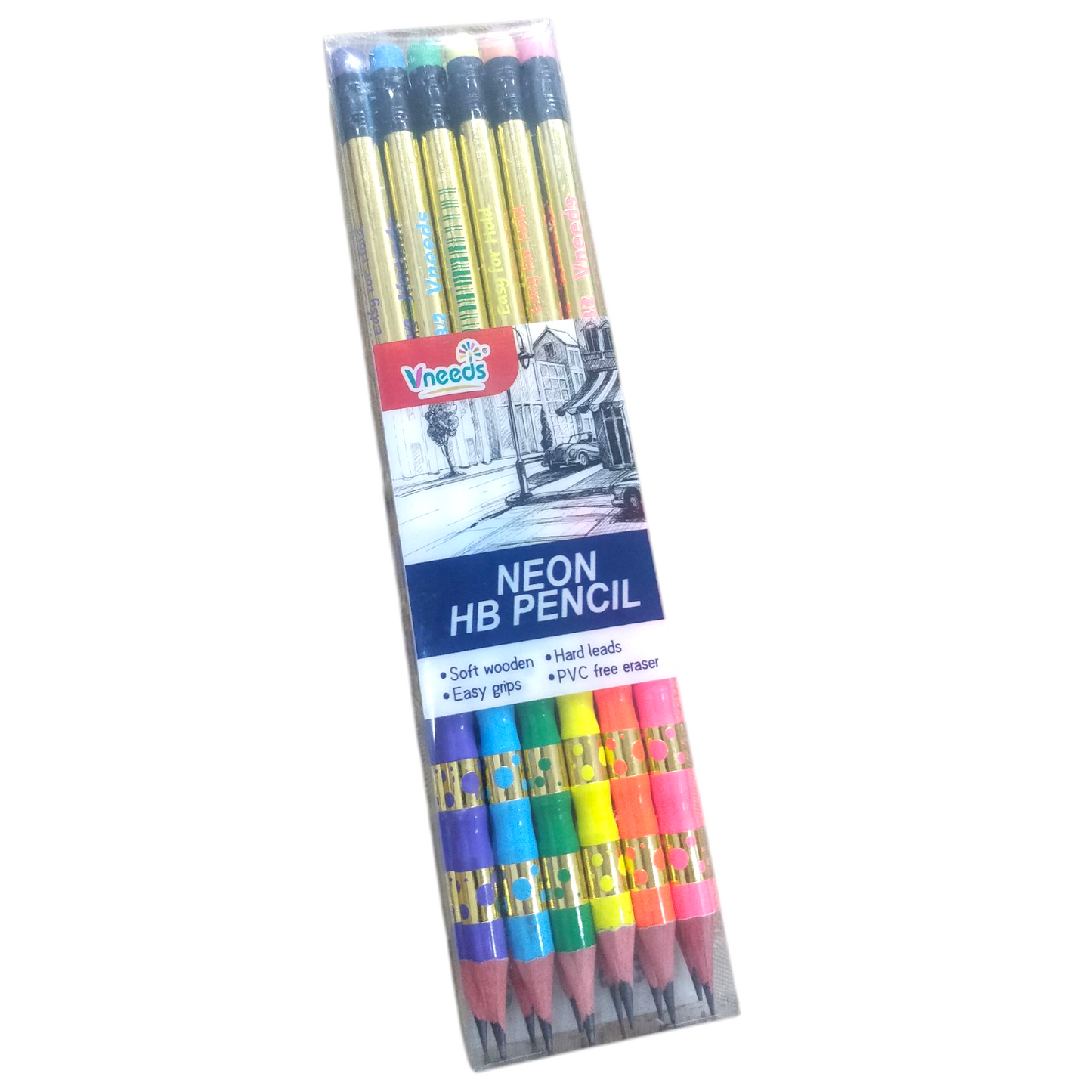 Vneed High Quality Neon Black Lead Pencils 12 Pc