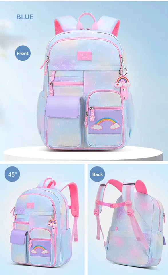 Unicorn Rainbow School Bag For Girls With Unicorn Key Chain