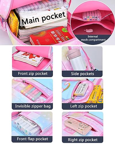Unicorn Rainbow School Bag For Girls With Unicorn Key Chain