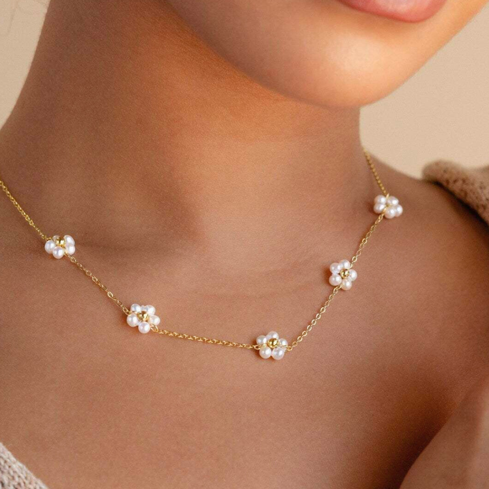 Pearl Flower Stainless Steel Delicate Necklace