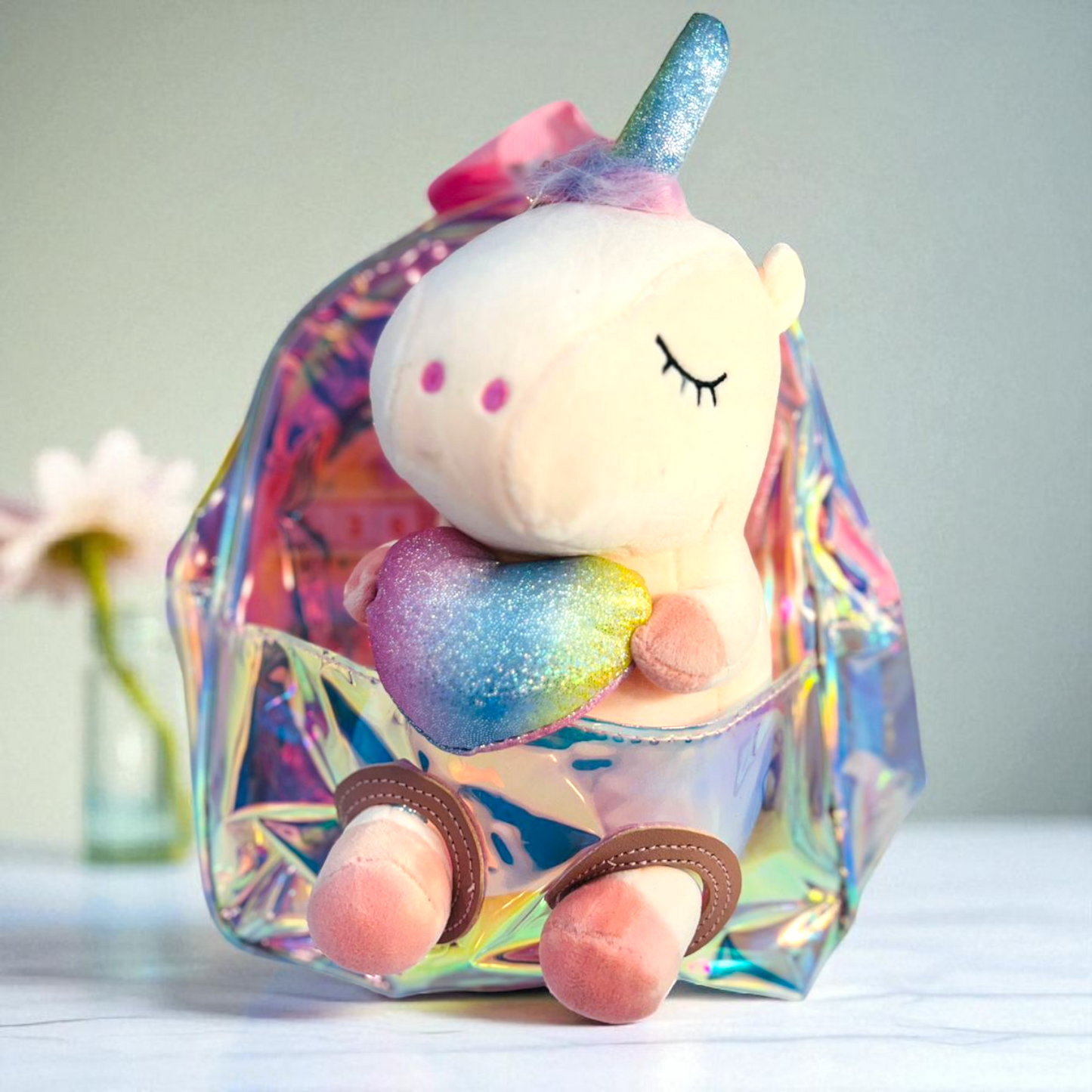 Holographic Unicorn Stuff Toy Backpack