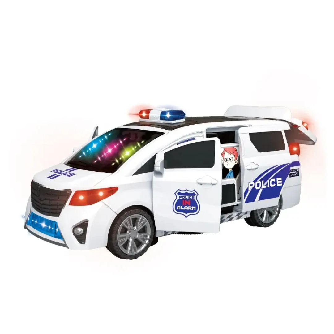 Police Car Toy with Real Siren & Lights – 360° Rotating Police Vehicle for Kids